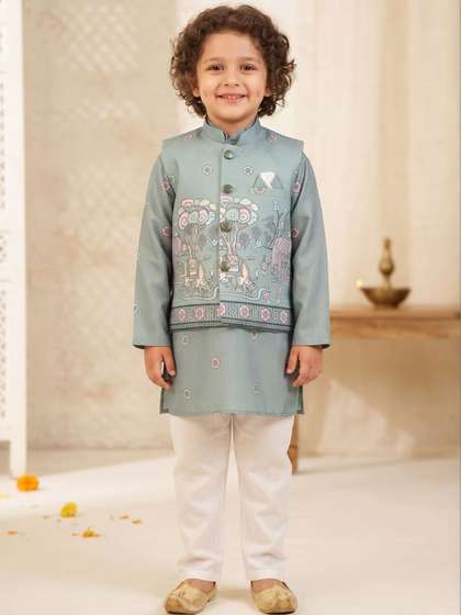Aj DEZInES Boys Ethnic
                    Motifs Printed Regular Pure Cotton Kurta with
                    Pyjamas