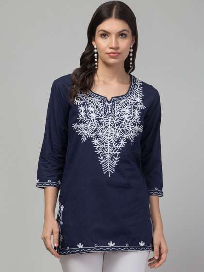 SHAUKIYA Ethnic
                        Motifs Embroidered V-Neck Pure Cotton Kurti