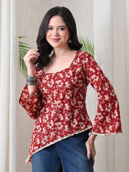 Anouk Rustic
                          Floral Printed Square Neck Pure Cotton Kurti