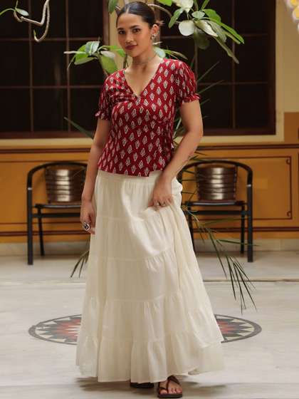 anayna Print Puff
                      Sleeve Ethnic Cotton Wrap Top