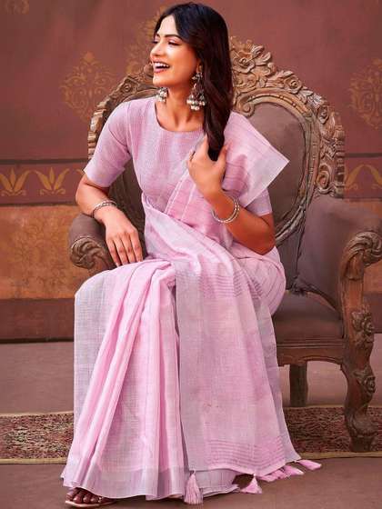 Satrani Striped
                        Woven Design Pure Linen Fashion Saree