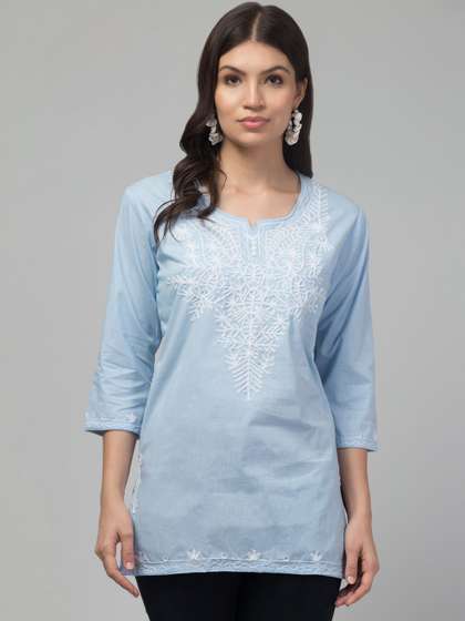 SHAUKIYA Ethnic
                        Motifs Embroidered V-Neck Chikankari Pure Cotton
                        Chikankari Kurti