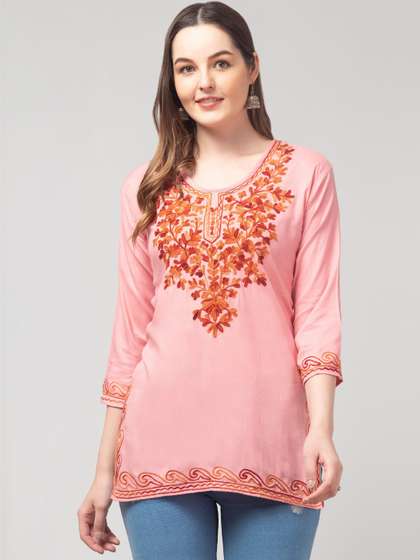 SHAUKIYA Floral
                        Embroidered Thread Work Thread Work Kurti