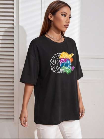 Calm Down Women
                        Printed Drop-Shoulder Sleeves T-shirt
