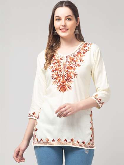 SHAUKIYA Floral
                          Embroidered V-Neck Thread Work Thread Work
                          Kurti