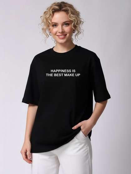Calm Down Women
                          Typography Printed Drop-Shoulder Sleeves
                          T-shirt