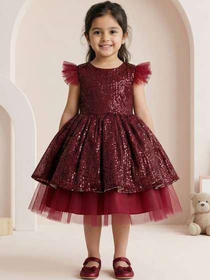 Dripteen Girls
                    Embellished Puff Sleeve Layered A-Line Dress