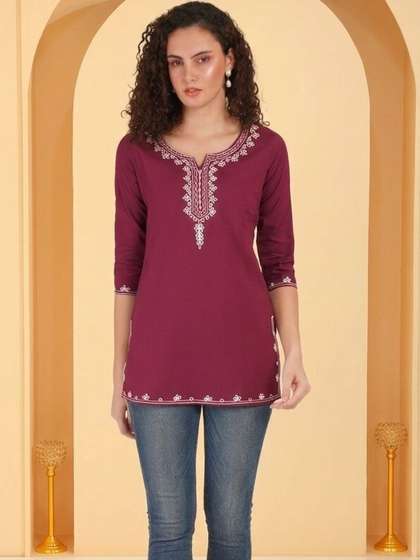 Anouk Rustic Ethnic
                        Motifs Embroidered Thread Work Pure Cotton Blend
                        Thread Work Kurti