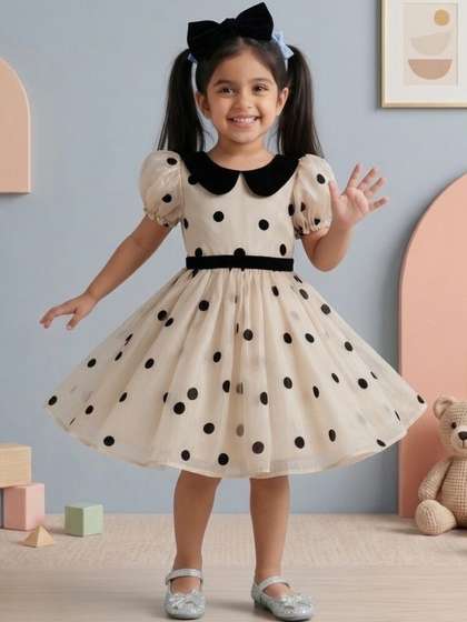 Dripteen Print Puff
                    Sleeve Layered Organic Cotton Blend A-Line Dress