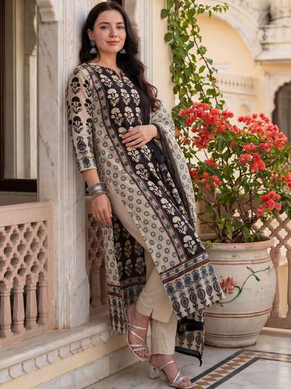 Indo Era Women
                        Ethnic Motifs Printed Regular Pure Cotton Kurta
                        with Trousers & With Dupatta