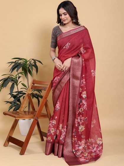 DHANLAXMI SAREES
                        Floral Zari Pure Linen Fusion Kota Saree