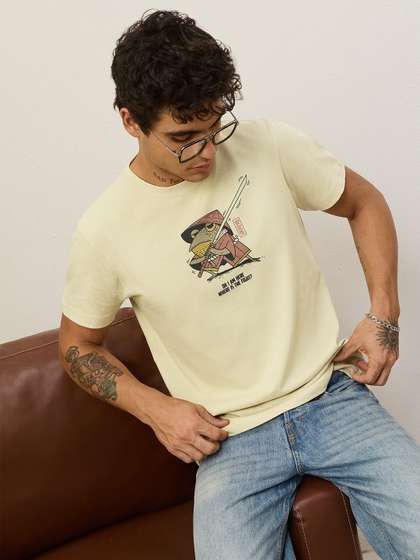 The Souled Store Men
                        Relaxed Fit Printed Off White T-Shirts
