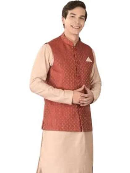 KUTUB FASHION Men
                        Printed Mandarin Collar Woven Nehru Jackets