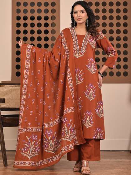 ZARIZAARA Women
                          Floral Printed Regular Pure Cotton Kurta with
                          Palazzos & With Dupatta