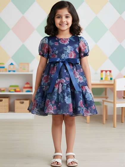 FOSTRIC Star Print Puff
                    Sleeve Layered A-Line Dress