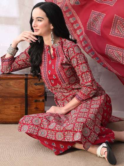Anouk Women Ethnic
                        Motifs Printed Regular Pure Cotton Kurta with
                        Palazzos & With Dupatta