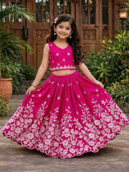 BAESD Girls
                        Embroidered Thread Work Semi-Stitched Lehenga
                        &