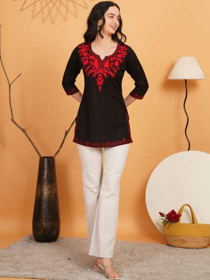 Anouk Rustic Ethnic
                        Motifs Embroidered Thread Work Pure Cotton Blend
                        Thread Work Kurti