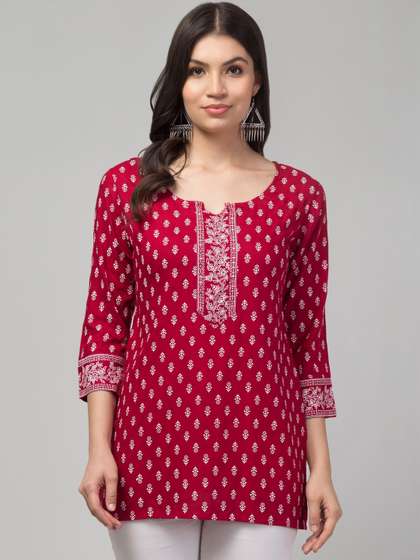 SHAUKIYA Ethnic
                          Motifs Printed Mirror Work Mirror Work Kurti