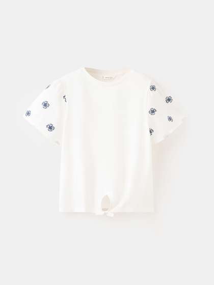 Mango Kids Girls Pure
                    Cotton Floral Embroidered Tie-Ups Top