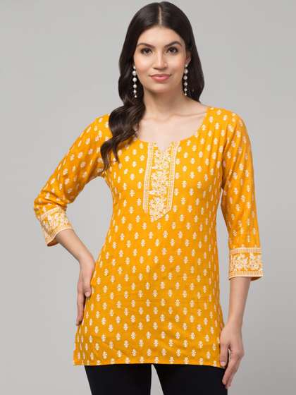 SHAUKIYA Ethnic
                        Motifs Printed V-Neck Kurti