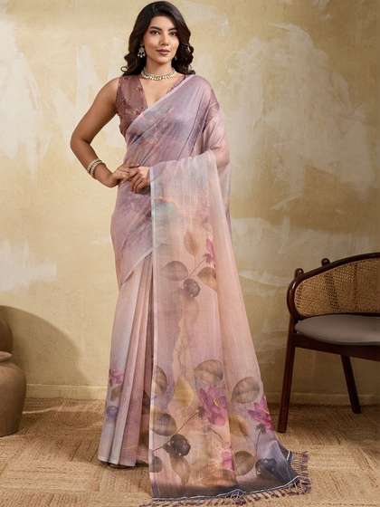 ARKRONE Floral
                          Sequinned Linen Blend Saree