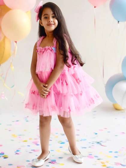 Fayon Kids Floral
                      Embroidered Ruffled Net A-Line Dress