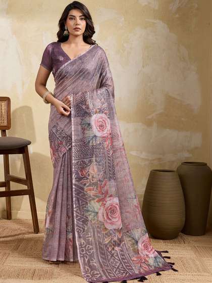 ARKRONE Floral
                        Sequinned Linen Blend Designer Saree