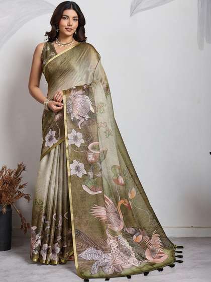 ARKRONE Floral
                        Sequinned Pure Cotton Designer Khadi Saree