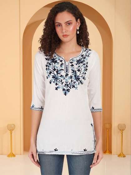 Anouk Rustic Floral
                        Embroidered V-Neck Thread Work Pure Cotton Blend
                        Thread Work Kurti