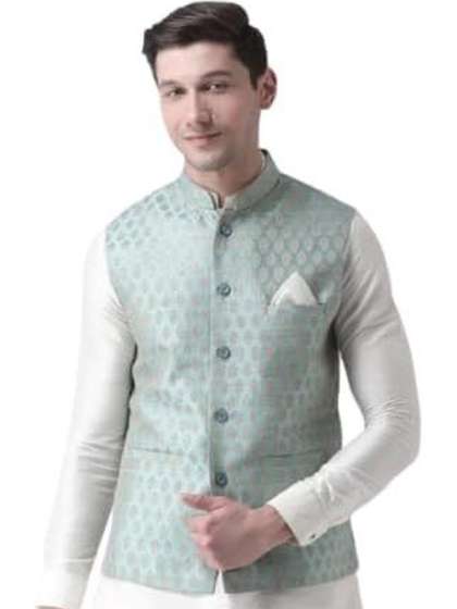 KUTUB FASHION Men
                      Printed Mandarin Collar Woven Nehru Jackets