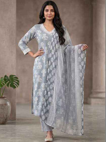 Varanga Women
                            Ethnic Motifs Printed Regular Kurta with
                            Trousers & With Dupatta