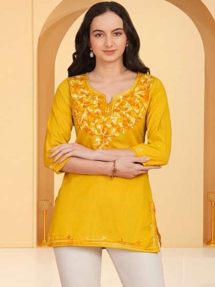 Anouk Rustic Floral
                        Embroidered Thread Work Pure Cotton Blend Thread
                        Work Kurti