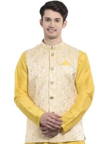 KUTUB FASHION Men
                        Printed Mandarin Collar Woven Nehru Jackets