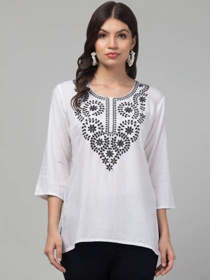 SHAUKIYA Floral
                        Embroidered Thread Work Thread Work Kurti