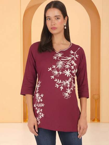 Anouk Rustic Floral
                        Embroidered V-Neck Thread Work Pure Cotton Blend
                        Thread Work Kurti