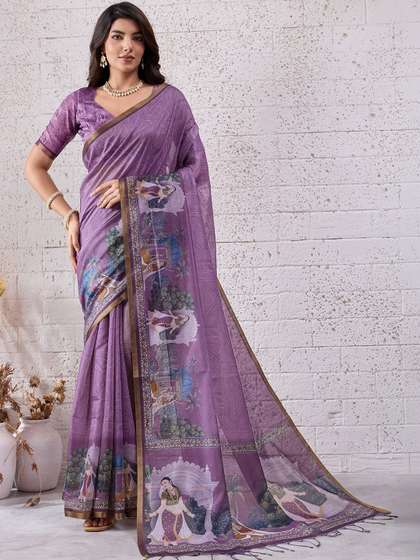 ARKRONE Ethnic
                        Motifs Sequinned Silk Cotton Designer Chanderi
                        Saree