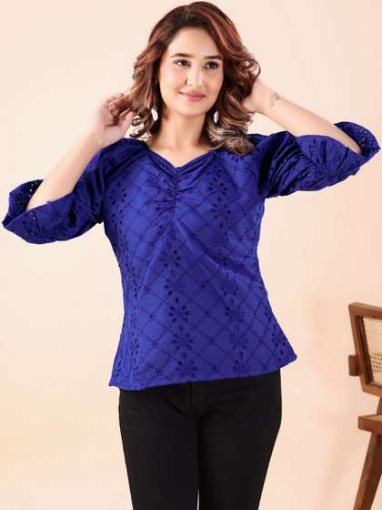 Siri collection Tie
                        and Dye Embroidered Puff Sleeve Cotton Top
