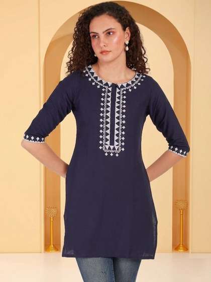 Anouk Rustic Ethnic
                        Motifs Embroidered Thread Work Pure Cotton Blend
                        Thread Work Kurti