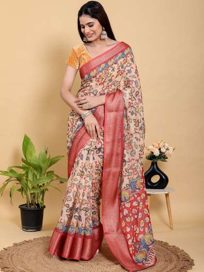 DHANLAXMI SAREES
                        Kalamkari Zari Pure Linen Kota Saree