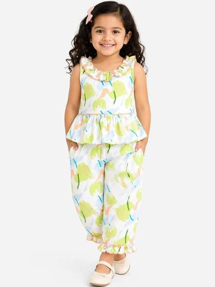 LIL FLY Girls
                            Printed Top with Pyjamas
