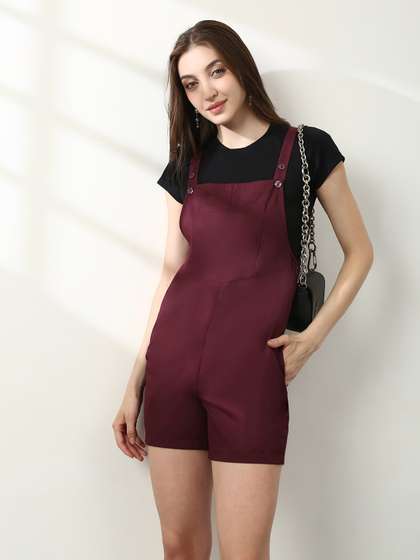 Globus Square Neck
                        Shoulder Straps Solid Big Front Pocket Playsuit