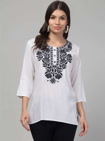 SHAUKIYA Floral
                        Embroidered Thread Work Thread Work Kurti