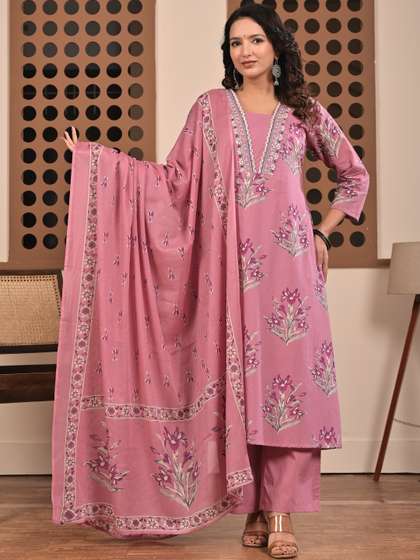 ZARIZAARA Women
                        Floral Printed Regular Thread Work Pure Cotton
                        Kurta with Trousers & With Dupatta