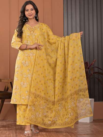 ZARIZAARA Women
                        Floral Printed Regular Pure Cotton Kurta with
                        Palazzos & With Dupatta