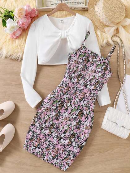 HERE&NOW Floral
                    Applique Crepe A-Line Long Dress
