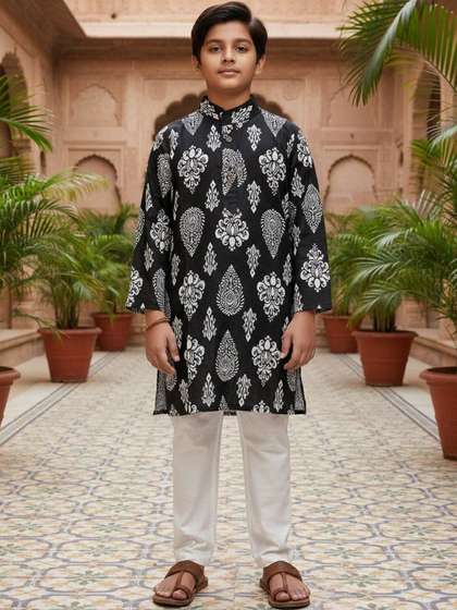 KALINI Boys Ethnic
                    Motifs Printed Regular Pure Cotton Kurta with
                    Pyjamas