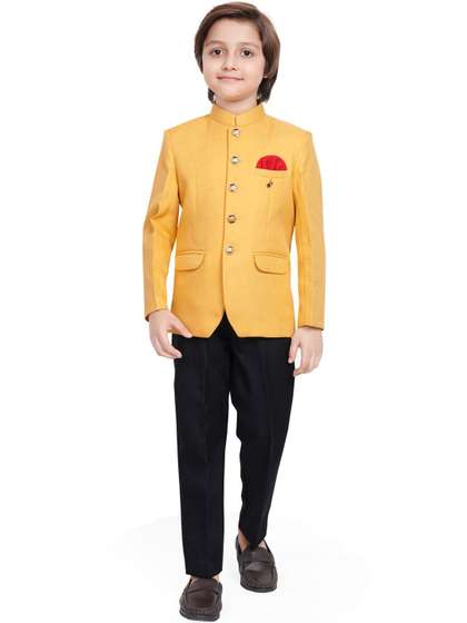 earth conscious Boys
                    Mandarin Collar Tailored Fit Solid Jodhpuri Suit