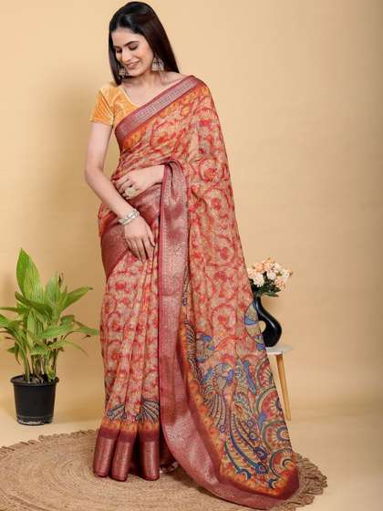 P K SAREES Floral
                        Zari Pure Linen Handloom Kota Saree