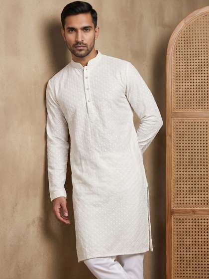 House of Pataudi
                        Embroidered Mandarin Collar Knee Length Straight
                        Kurta